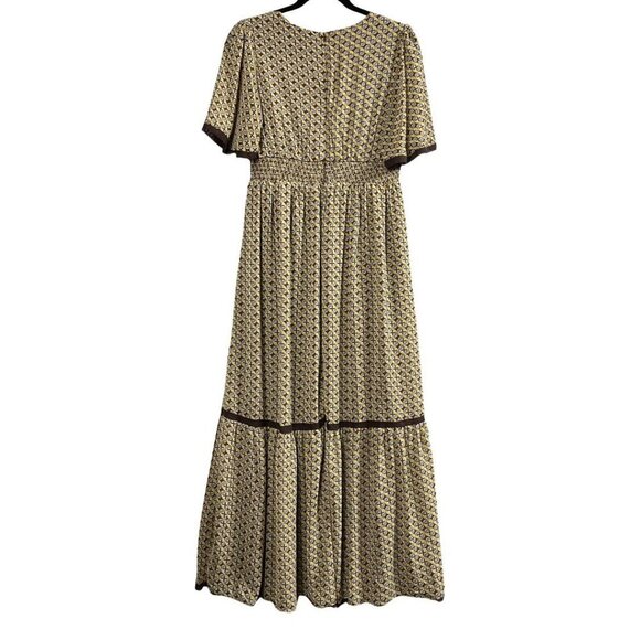 In Loom Maxi Dress Womens M Empire Waist Flutter Sleeves Lace Prairie Cottage - Picture 9 of 16